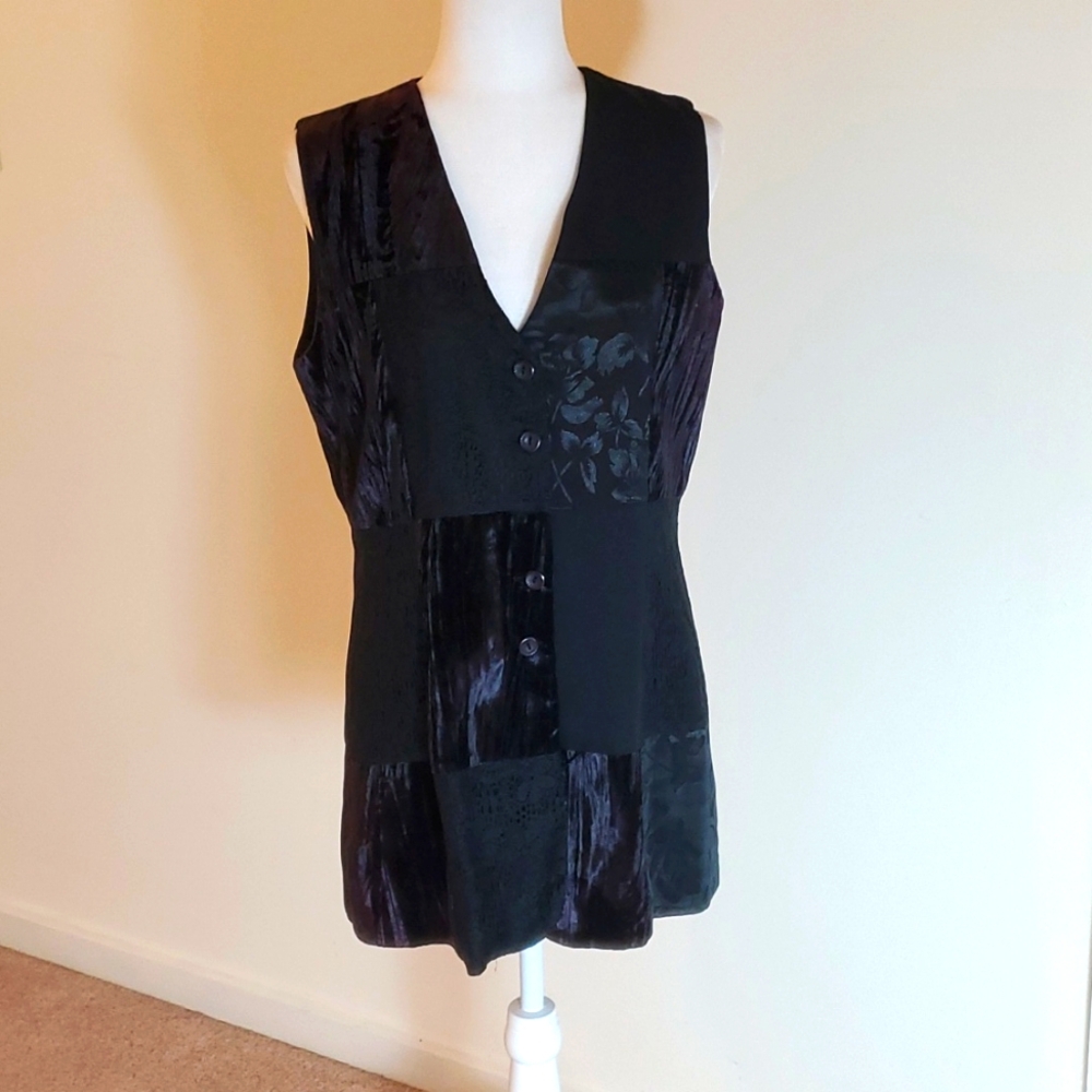 The Limited Black Long Patchwork Button Front Vest - image 1